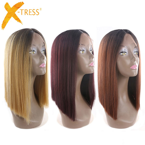 Perucas de Cabelo Orgânico Ombre Preto Loira / Preto Vermelha