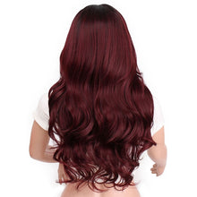 Carregar imagem no visualizador da galeria, Peruca Front Lace Ombre Vermelho Escuro Longo Ondulado Orgânico