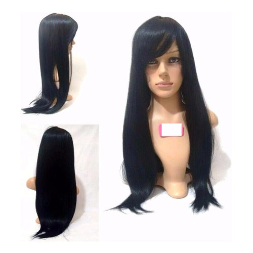 Peruca Orgânica Preta Com Franja Longa Lisa 60 Cm Promoção!