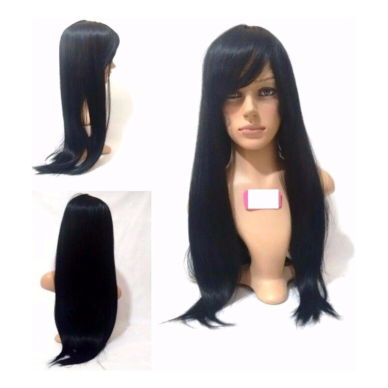 Peruca Orgânica Preta Com Franja Longa Lisa 60 Cm Promoção!