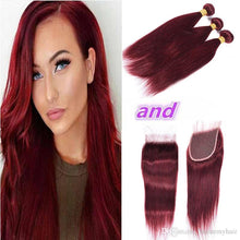 Carregar imagem no visualizador da galeria, Cabelo Humano 3 Telas + Fechamento - Vermelho Cereja