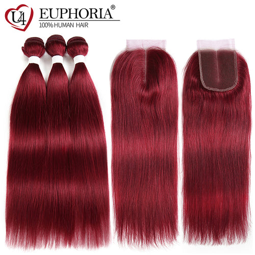Cabelo Humano 3 Telas + Fechamento - Vermelho Cereja