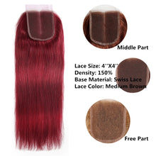 Carregar imagem no visualizador da galeria, Cabelo Humano 3 Telas + Fechamento - Vermelho Cereja