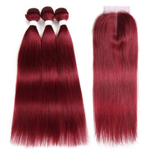 Carregar imagem no visualizador da galeria, Cabelo Humano 3 Telas + Fechamento - Vermelho Cereja