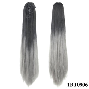 Soowee Synthetic Black To Burgundy Straight Ombre Hair Extension Claw Hairpiece Ponytail Pony Tail Aplique De Cabelo